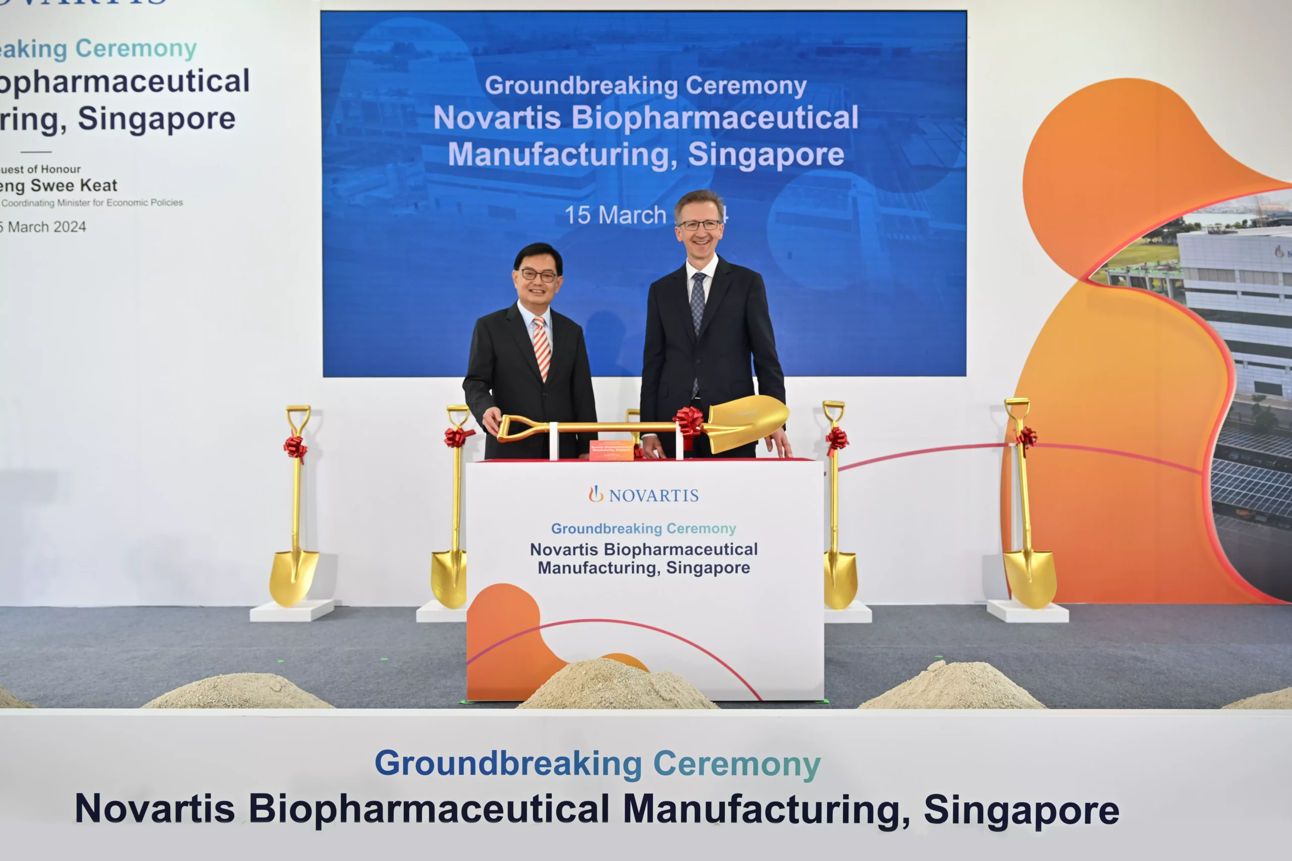 Mr Heng Swee Keat, Deputy Prime Minister and Coordinating Minister for Economic Policies delivering speech at the Groundbreaking Ceremony for Novartis Biopharmaceutical Manufacturing, Singapore